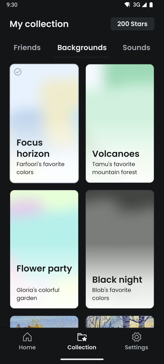 Backgrounds to unlock, shown in dark mode