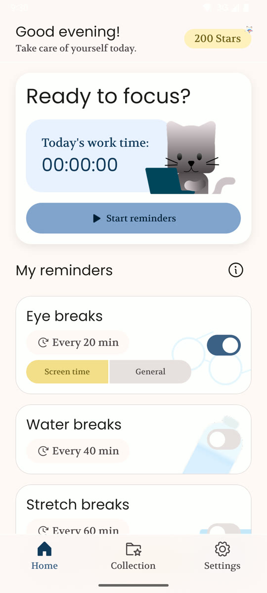 ReMemo home screen showing Screen time and General reminder modes